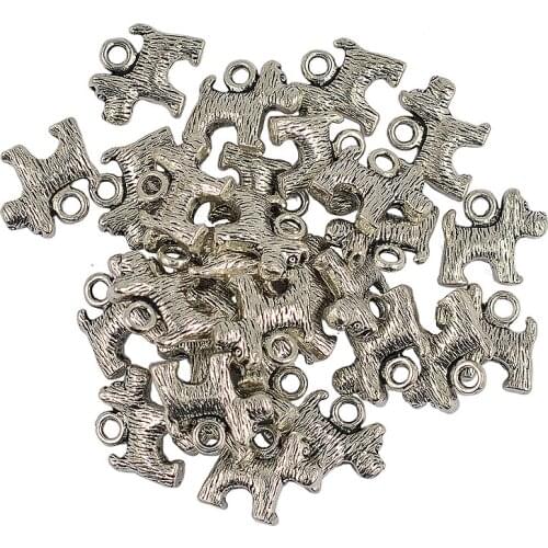 30Pcs Tibet Silver Color Cute Puppy Dog Charm Pendant Beaded DIY Jewelry Findings