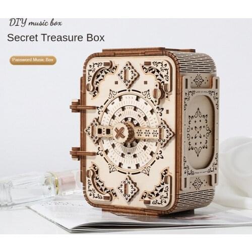 3D Wooden Creative Password Music Box Mechanical Transmission Model Building Kits Assembled Diy Toys for Kids Adults Xmas Gifts