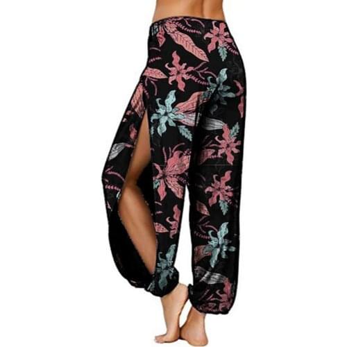 70% Dropshipping!!Fashion womens yoga pants comfortable floral print side slit long harem pants bloomers