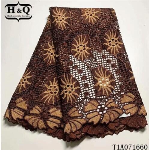 H&Q embroidery african cord lace water soluble fabric 5 yards french guipure lace with stones nigerian sewing for party dress