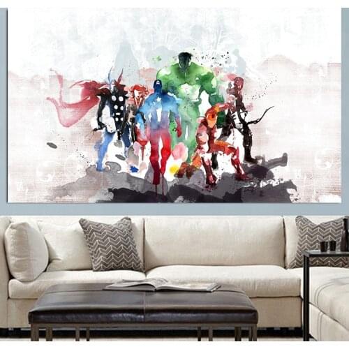 Watercolor Marvel Super Heroes Avengers Retro Canvas Wall Art Marvel Comics Mural Poster Painting Artwork Kids Room Decor Cuadro