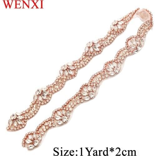 WENXI 2CM*5Yards Cheap Rhinestone Applique Trim Bridal Beaded Sewing Crystal Silver Rose Gold Rhinestone Chain For Wedding Dress