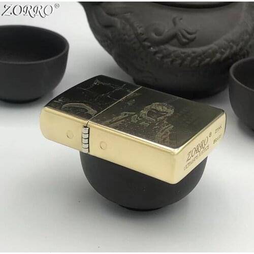 Zorro Gasoline Lighter Pure Copper Kerosene Lighter Fine Carving Classic Character Pattern Collection Metal Craft Men Gift