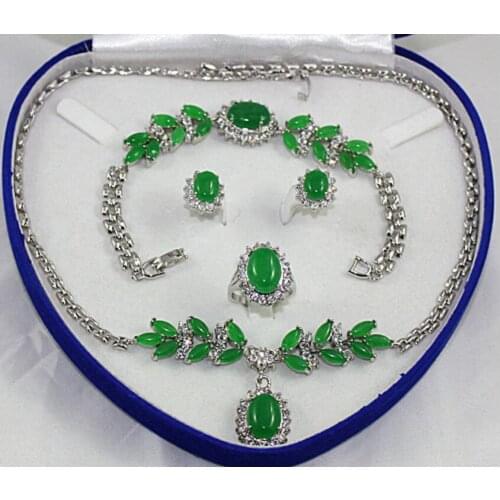 Noble Bridal wedding Jewelry Silver plated green Jades Tiger eye stone Turquoises Jewelry Set