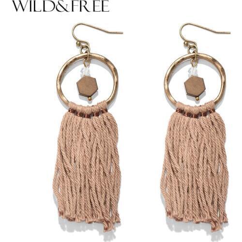 Bohemia Cotton Tassel Earrings For Women Ethnic Statement Big Round Circle Dangle Drop Earrings Vintage Jewelry Pendientes 2017