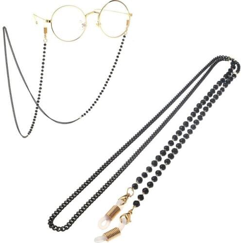 1PCs Fashion Acrylic Crystal Glasses Neck Strap Black Beads Eyeglasses Necklace Metal Sunglasses Cord Lanyard Face Mask Chain