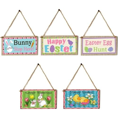 DIY Easter Decor Wooden pendant Happy Easter Rabbit egg chick Door Hanger Home decoration crafts Door Decoration Sign