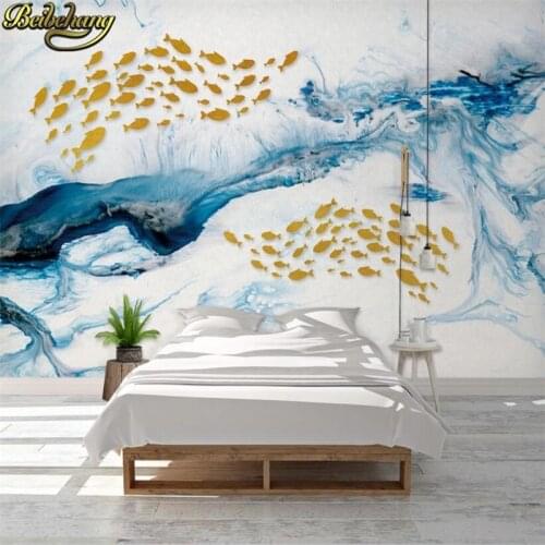 Beibehang Blue marble swimming fish photo mural wallpapers for living room TV background 3D mural wallpaper for bedroom walls
