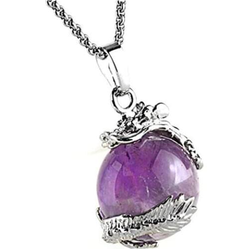 FYSL Silver Plated Chinese Dragon Wrap Amethysts Stone Bead Pendant Link Chain Necklace Green Aventurine Jewelry