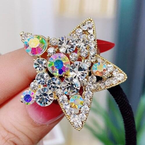 Exquisite Star Elastic Hair Ties Pearl Hair Band Rope Handmade Crystal Female Rhinestone Luxury Hair Accessories for Women Girls