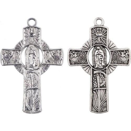 First Communion Our Lady of Guadalupe Catholic 55x39mm Alloy Metal Religious Cross Pendant 6pcs