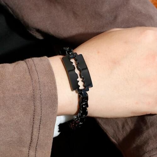 KB120163-KFC new list stainless steel silver tone black gold choose color blade ID Bracelet byzantine chain link bangle 7mm 22cm