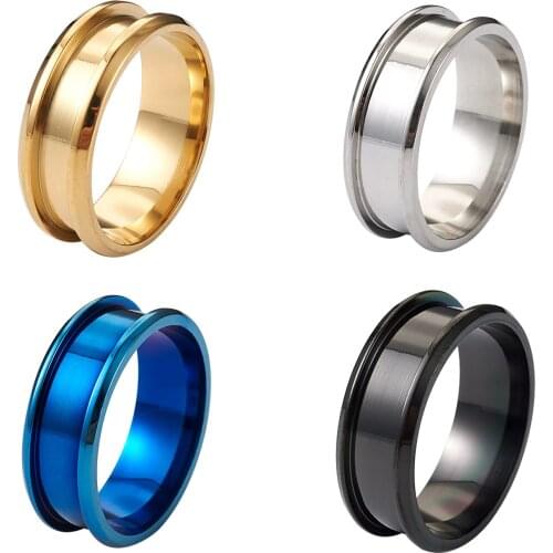 4pcs/box Stainless Steel Grooved Finger Ring Settings Mixed Color Ring Core Blank for Inlay Ring Jewelry DIY Making 17~22mm