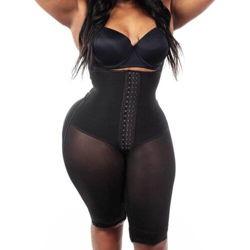 High Compression Tight Shaping Bodysuit Mid-Leg Shapewear Lace-Up Waistband Braless Mid-Back Fajas For Women