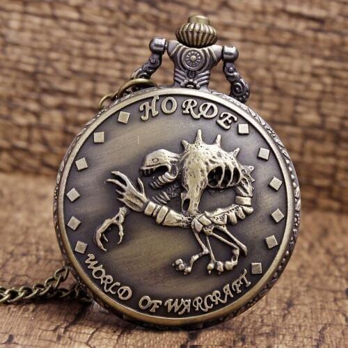 Fashion Unique Design Engraving World of Warcraft Quartz Pocket Watch Necklace Pendant Chain Men Gifts saat Relogio De Bolso
