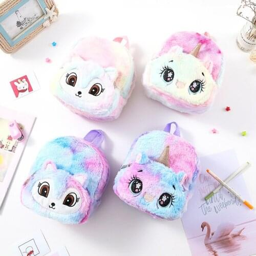 Cute Children Backpack Fox Unicorn Print Plush Schoolbags Mini Cartoon Kindergarten Kids Backpacks Fashion Boys Girls Book Bags