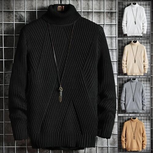2020 Fall/Winter Mens Turtleneck Sweater Korean Slim Young Student Turtleneck Lapel Sweater Sweater Knitted Base Shirt Trend