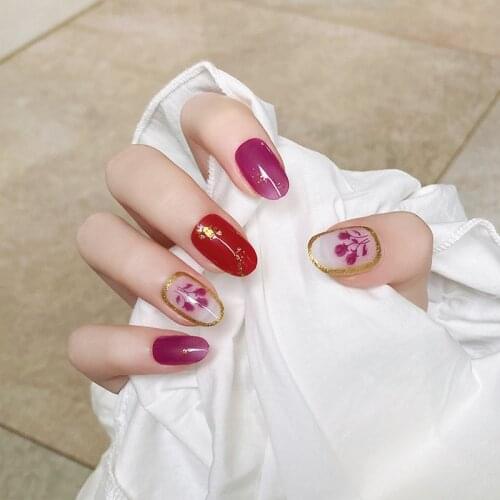 Fake Nails Long Round Head Purple Tulip Nail Stickers Finished Nail Stickers 24 Pcs Nail Stickers With Glue TI