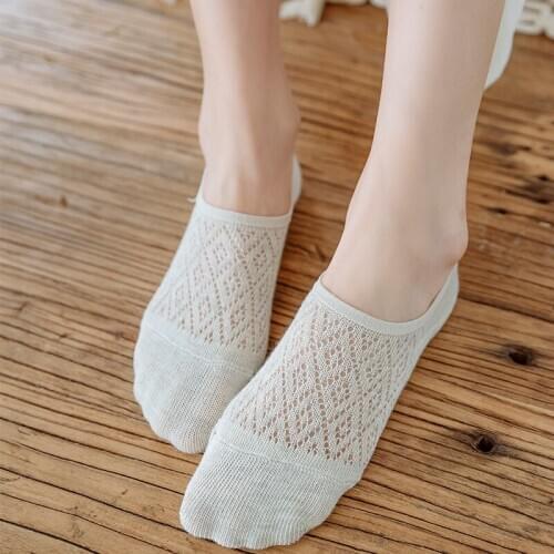 1 Pair Women Silicone non-slip invisible Socks Summer Solid Color Mesh Female Cotton Slipper No show Ankle Boat Socks