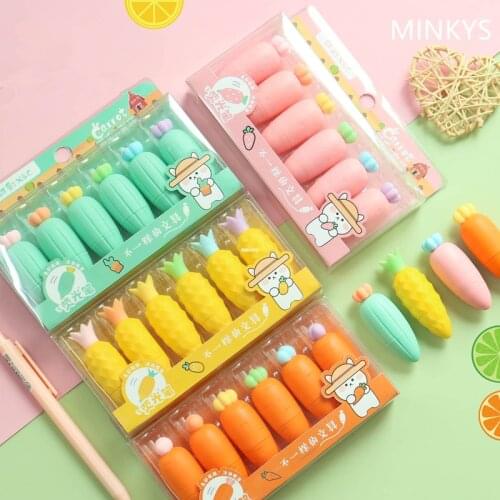 MINKYS New Arrival 6pcs/lot Kawaii Carrot Pineapple Fruit Highlighter Pen Mark Keywords Pen Gift Office Stationery