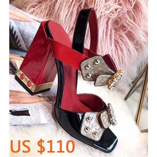 New peep toe Patent leather High heels Sandal Fashion Design High heels shoes Genuine Leather Rhinestone luxury brand Sandals