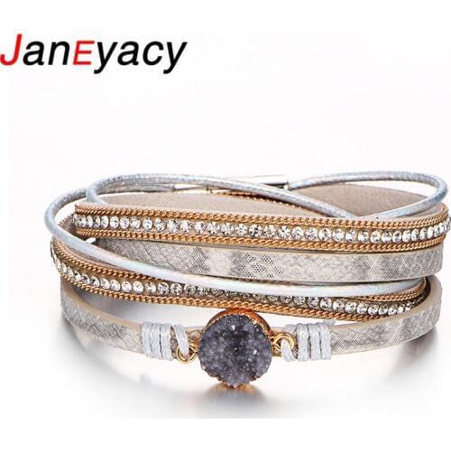 Janeyacy 2018 European New Multilayer women Bracelet Magnetic Buckle Leather Bracelet Bohemian Style Fashion Bracelet Pulseira