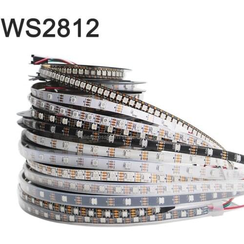 1m/5m WS2812B 30/60/144 Pixels/LEDs/m Smart LED Pixel Strip Addressable Black/White PCB WS2812 IC IP20/IP65/IP67 DC5V