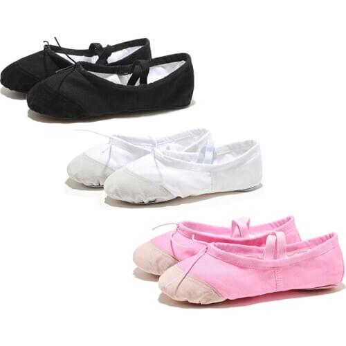 USHINE Yoga Gym Flat Slippers White Pink White Black Canvas Ballet Dance Shoes For Girls Children Women Teacher