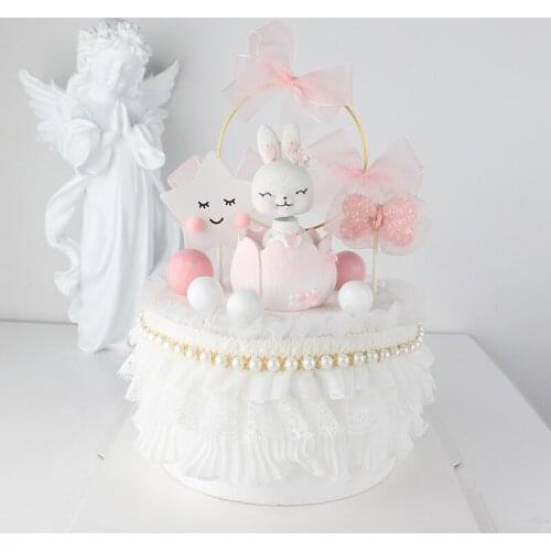 Romantic Pink Bow Iron Garland Happy Birthday Cake Topper Prince Princess Theme Wedding Cake Decoration Favors Party Supplies