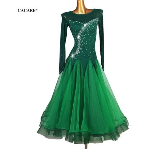 CACARE Sexy Ballroom Dance Competition Dresses Waltz Dress Standard Dance Dresses Latin Customize D0263 Mesh Sleeve Big Hem