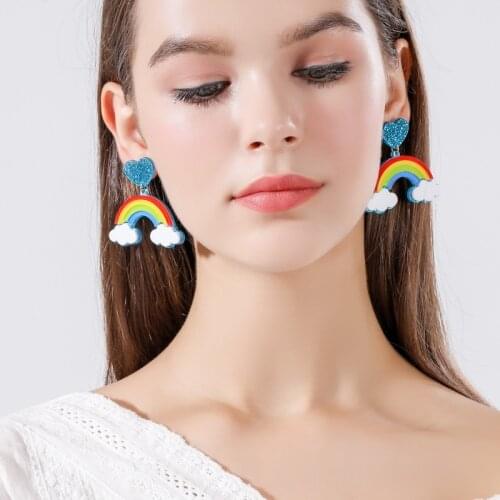 Fashion Acrylic Colorful Creative design Summer love rainbow earrings girl Earrings Party Summer Accessory
