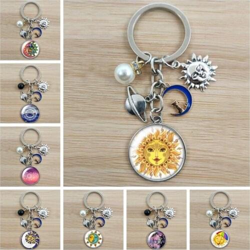 Sun Moon Star Beauty Round Glass Cabochon Keychain Car Keychain Charm Keychain Gift