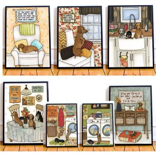 Toilet Funny Picture Animal Dog Roll Paper Poster Cartoon Bathroom Sofa Laundry Wall Art Painting Modern Print Pet Shop Decor