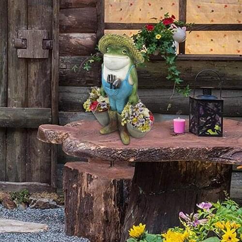 Unique Gardener Frog Statue Desktop Resin Planter Patio Backyard Decoration