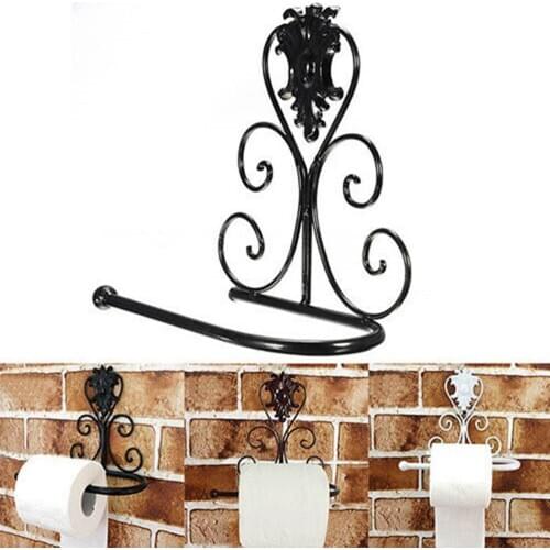 1PCS Toilet Paper Holder Black Vintage Iron Bathroom Towel Rack Toilet Paper Roll Holder Bathroom Wall Mount Rack