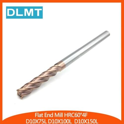 10mm HRC60 4F D10X75L 100L 150L 1PCS Solid Carbide Straight Shank Spiral Flat Endmills CNC Lathe Metalworking Cutting Tools