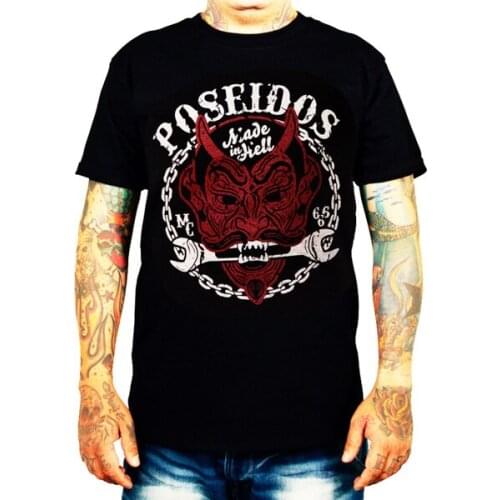 100% Cotton Sports Tee La Marca Del Diablo [Poseidos] Men T-Shirt Rockabilly Skull Biker Rocker Tattoo La
