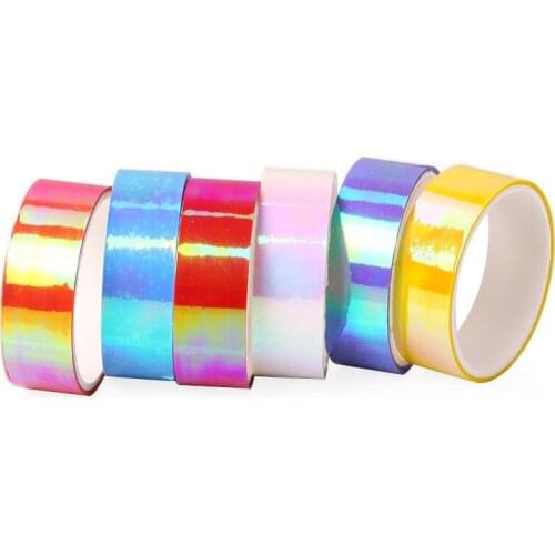 15mmx3mx10pcs Dazzle colour laser tapes Dividing Stickers border masking adhesive paper washi tape DIY Scrapbooking Hand account