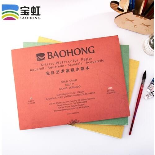 Baohong Artist Watercolor Paper 300g/m2 Professional Cotton Transfer Water Color Portable Travel Sketchbook Drawing Art Supplies