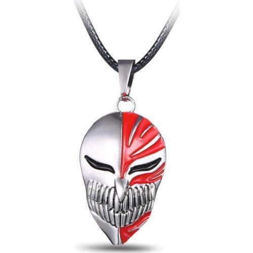 Anime Bleach Kurosaki Mask Bleach Necklace Men Metal Leather Rope Necklaces & Pendants Women Fashion Jewelry Collier Kolye
