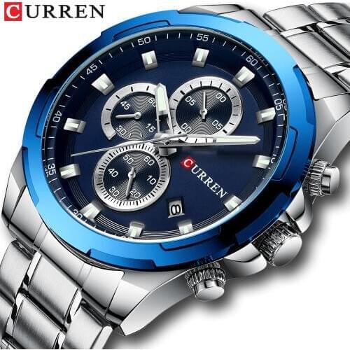 CURREN New Fashion Mens Watches with Stainless Steel Top Brand Luxury Sports Chronograph Quartz Watch Men Relogio Masculino