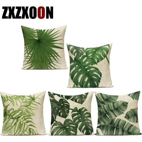 Decorative Pillows Plum Blossom Flower Rainforest Plant Palm Leaf Polyester Pillow Cushion Cover for Sofa Home Funda Cojines
