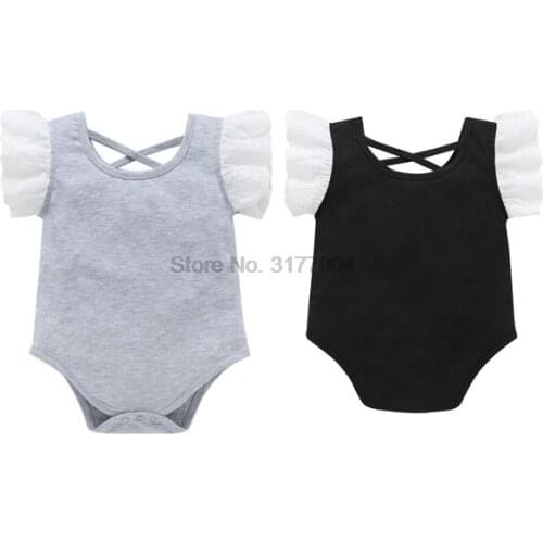 DHL 200pcs Baby Girl Solid Lace Fly Sleeve Jumpsuit Cotton Ballet Wear Sunsuit Princess