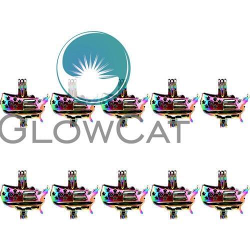 GLOWCAT 10x C449 Rainbow Color American Map Flag Beads Cage Jewelry Making Essential Oil Diffuser Pearl Cage Locket Pendant