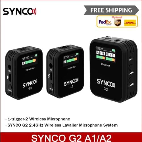 SYNCO G2 A1/A2 Condenser Microphone System Wireless Mic Lavalier For Smartphone DSLR Camera Realtime Monitoring 70M Transmission