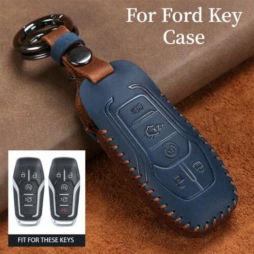 Leather Car Key Cover Case for Ford Fusion Mondeo Mustang F-150 Explorer Edge 2015 2016 2017 2018 CarStyling Key Protection