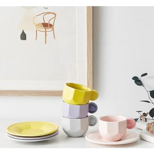Nordic Creative Geometric Ceramic Coffee Cup Concentrated Italian Coffee Cup and Saucer Set Household Small Coffee Cup