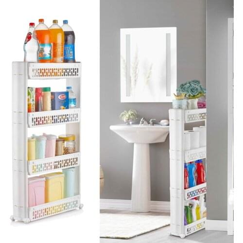 Multi Purpose Storey Wardrobe Refrigirator Side Shelf Tiered Plastic Organizer For Kitchen Storage Containers Bathroom Shampoo Accessories Organization Home Practical Decoration Rack Basket White Gray Fridge