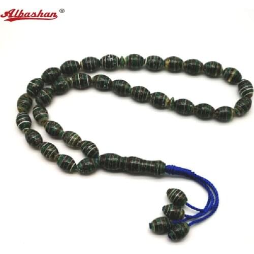 Muslim Natural Shell Tasbih Yellow and Green Misbaha Hand-drawn pattern Islamic 33 beads Prayer Bracelets