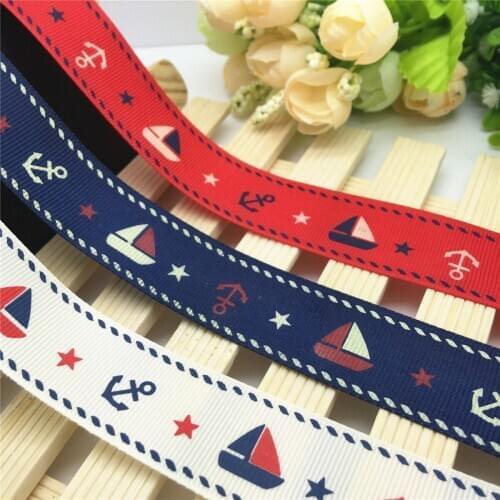 NEW DIY 5 Yard 1'' 25mm Sailing Printed Grosgrain Ribbon Hair Bow Sewing